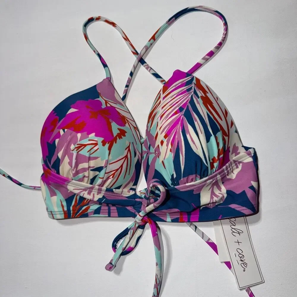 Salt + Cove bikini top with Vince Camuto multicolored floral and leaf print top